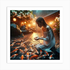 Koi Fish In The Rain Art Print