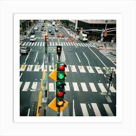 Traffic Lights Signal Intersection Road Street Control Safety Regulation Green Yellow Red Art Print