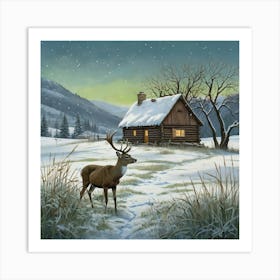 Deer In The Snow 37 Art Print