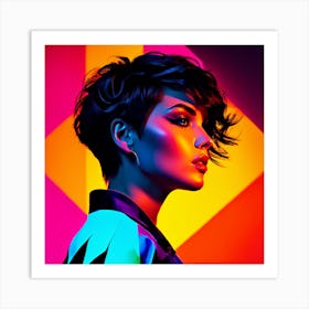 Abstract Short Hair Brunette Woman Face Portrait Art Print