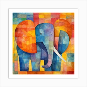 Elephant In The Squares Art Print