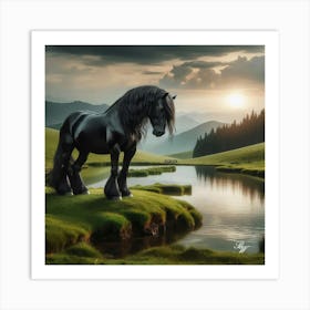 Clydesdale Standing By The Pond Copy Art Print