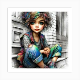 Little Girl With Colorful Hair 5 Art Print