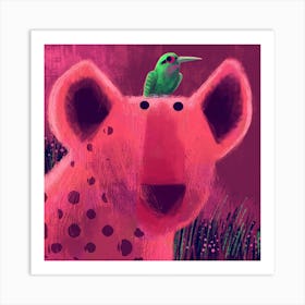 Hyena With Pesky Bee Eater Square Art Print