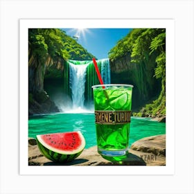 Green Watermelon And Waterfall Art Print