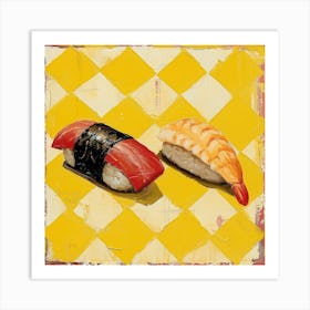 Nigiri Sushi Yellow Checkerboard 4 Art Print