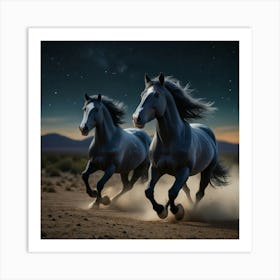 Two Horses Running At Night Art Print