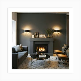 Modern Living Room With Fireplace 20 Art Print