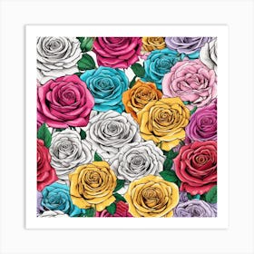 Roses Seamless Pattern 23 Art Print