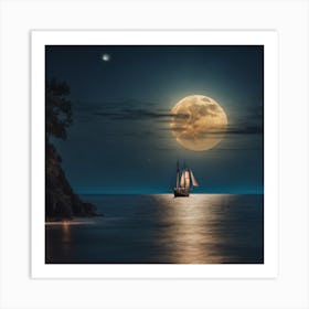 Full Moon Over The Sea 1 Art Print