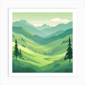 Misty mountains background in green tone 175 Art Print