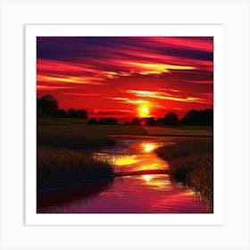 Sunset Over A River 3 Art Print