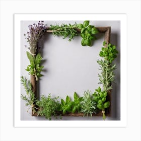 Rustic Frame With Herbs Art Print