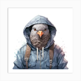 Watercolour Cartoon Pigeon In A Hoodie 2 Art Print