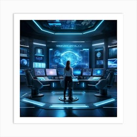 A Futuristic Control Room Showcasing Advanced Ai Powered Data Analysis Featuring An Array Of Comple (4) Art Print