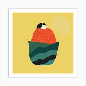 Illustration Of A Woman In A Basket Art Print