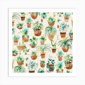 Home Succulent Plant Pots White Square Art Print