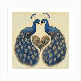 Baroque-Inspired Peacock Heart Design Background 3 Art Print