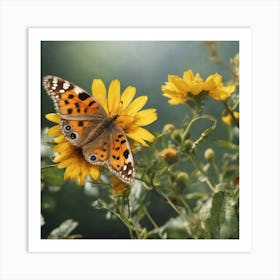 Butterfly On A Yellow Flower Art Print