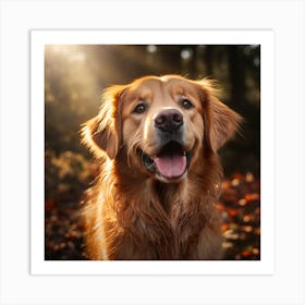 Golden Retriever In The Forest Art Print