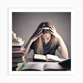 Girl Studying At A Desk Art Print