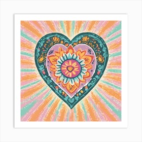 Dia de los Muertos Heart with Pastel Sunburst Art Print