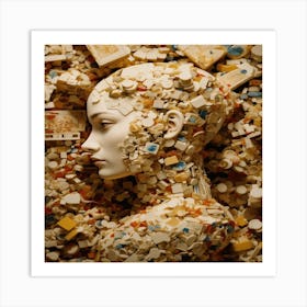 Woman In A Pile Of Bricks Art Print