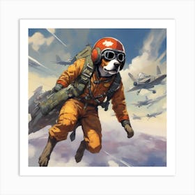 A Badass Anthropomorphic Fighter Pilot Dog, Extremely Low Angle, Atompunk, 50s Fashion Style, Intric (2) Art Print