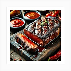 A Close Up Of A Thick Cut Of Prime Steak, Flame Se Art Print