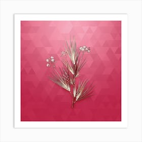 Vintage Blue Stars Botanical in Gold on Viva Magenta n.0903 Art Print