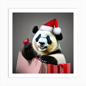 Panda Bear In Santa Hat Art Print