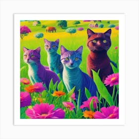 Cats In The Meadow4 Art Print