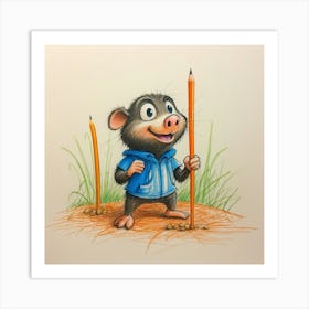 Rat With Pencils Art Print