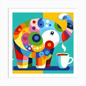 Colorful Elephant With Cup Of Coffee Art Print