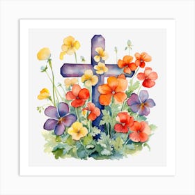 Cross With Flowers Art Print