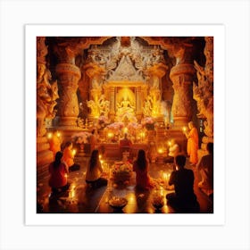 Congregation Of Devotees Praciticing Rituals In Indian Temple Art Print