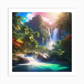 Waterfall In The Jungle 23 Art Print