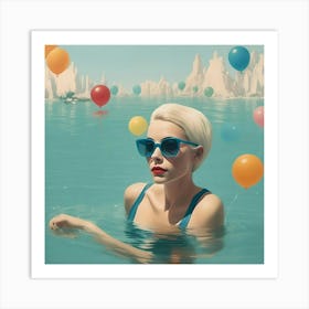 Blonde Girl In The Water With Ballons Art Print