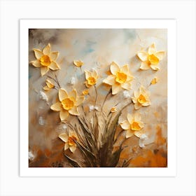 Daffodils Waving Stem Pointed Leaves Yellow Flashes Brown 6 Art Print