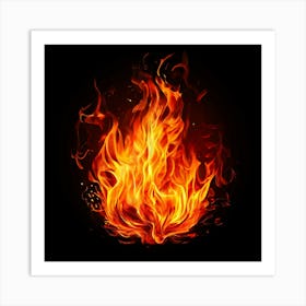 Fire On Black Background Art Print