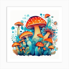 Mushrooms And Flowers 46 Art Print