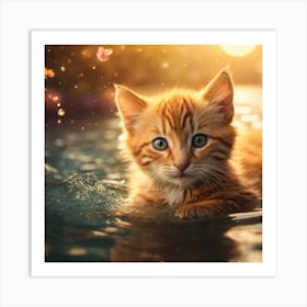 Cat In Water Art Print