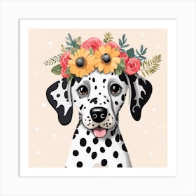 Floral Baby Dalmatian Dog Nursery Illustration (32) Art Print