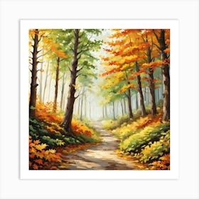 Forest In Autumn In Minimalist Style Square Composition 318 Art Print