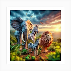 Lions And Zebras Art Print