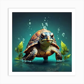 Turtle In Water Art Print