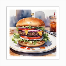 Watercolor Hamburger Illustration Art Print