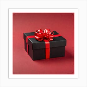 Black Gift Box With Red Ribbon Art Print