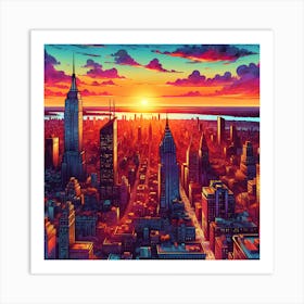 Sunset In New York City Art Print