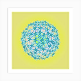 Blue Allium Flower On A Yellow Background Art Print